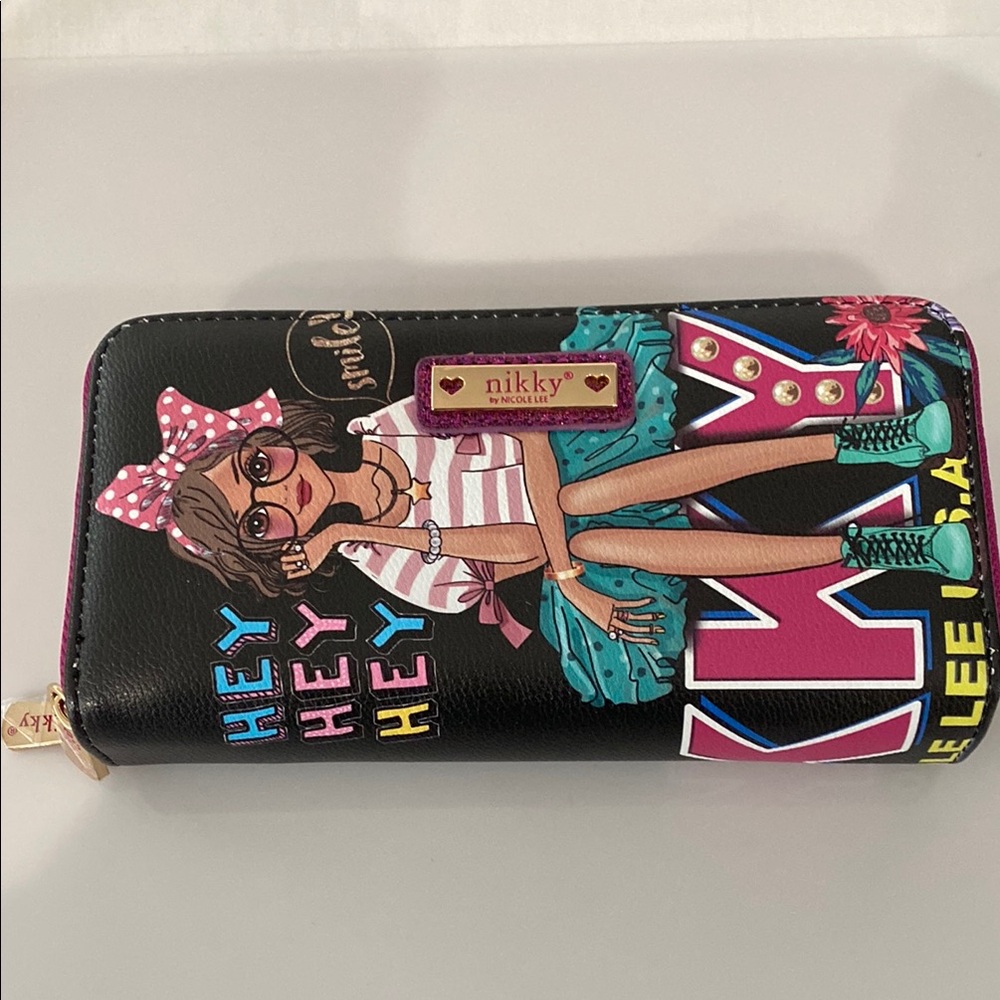 Nicole Lee Black and Pink Graphic Wallet